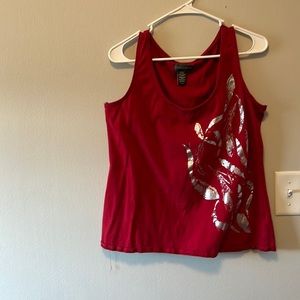 Red tank top with silver feathers